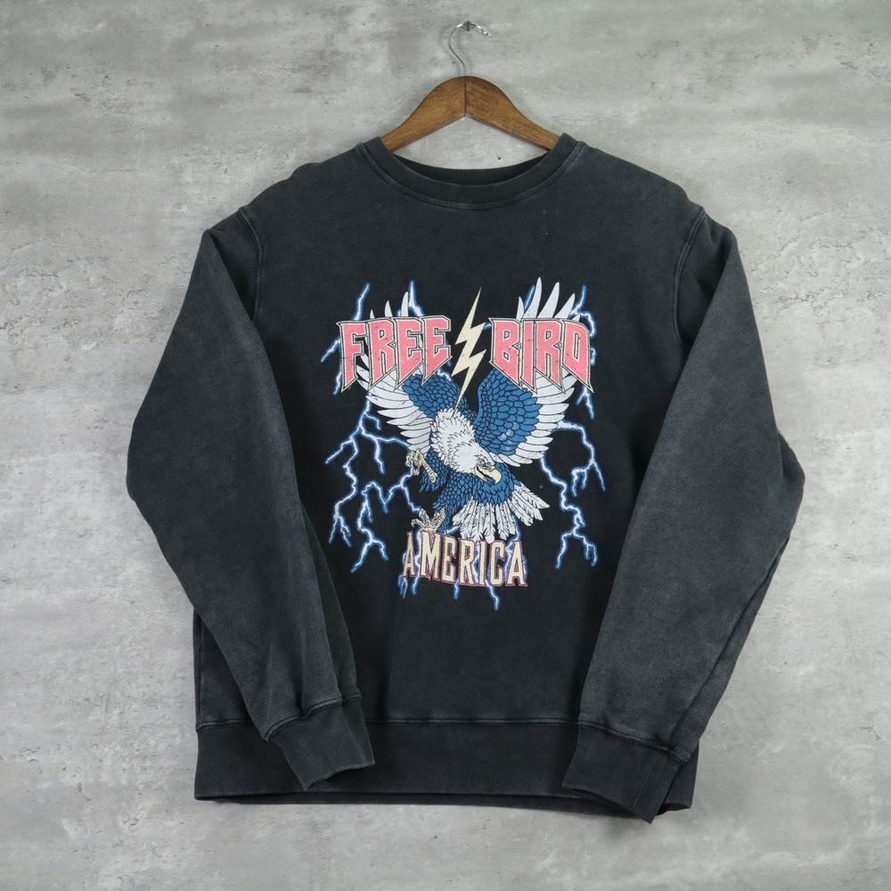 Zutter Free Bird America Graphic Sweatshirt Medium Black Eagle Rock Crewneck